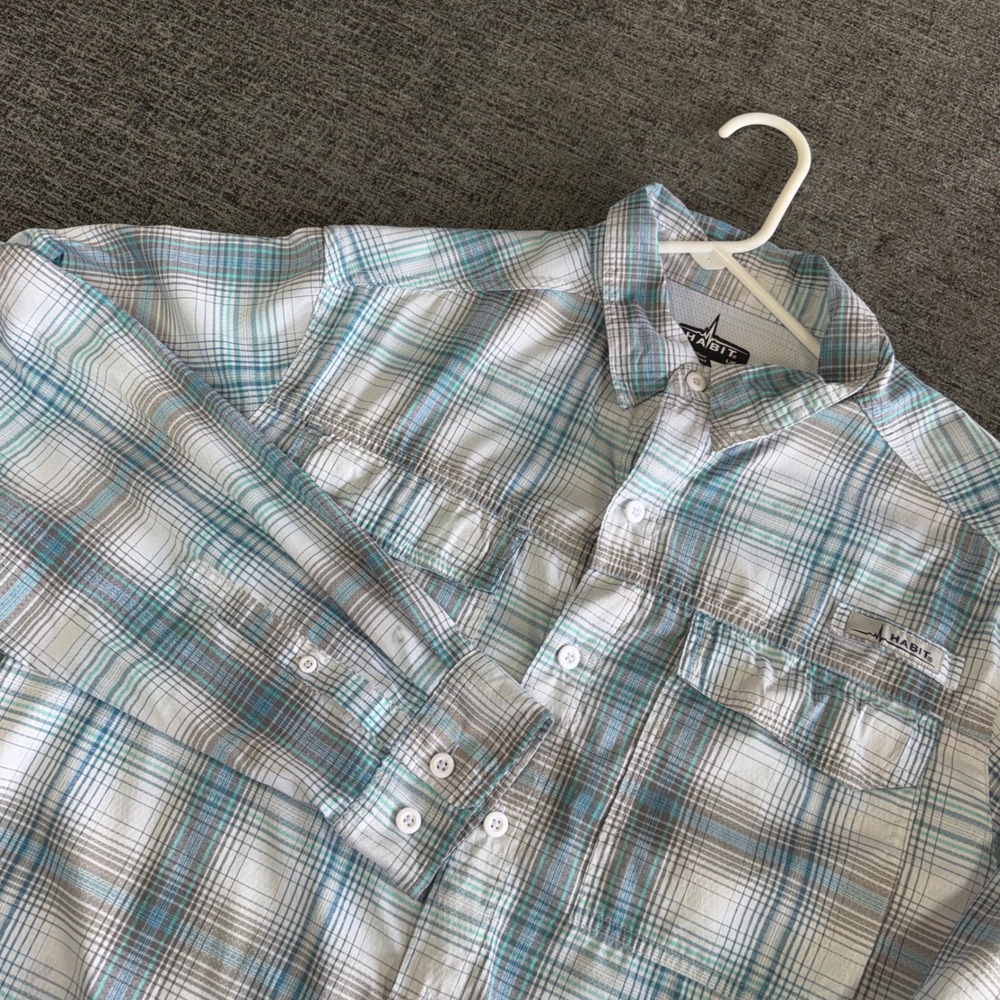 Habit Fishing Shirt Large Celestial Downstream Plaid Long Sleeve Button Down